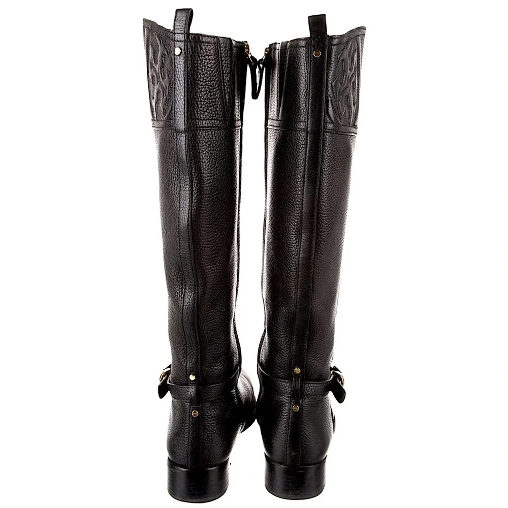 Tory Burch Black Leather Riding Boots knee high boots